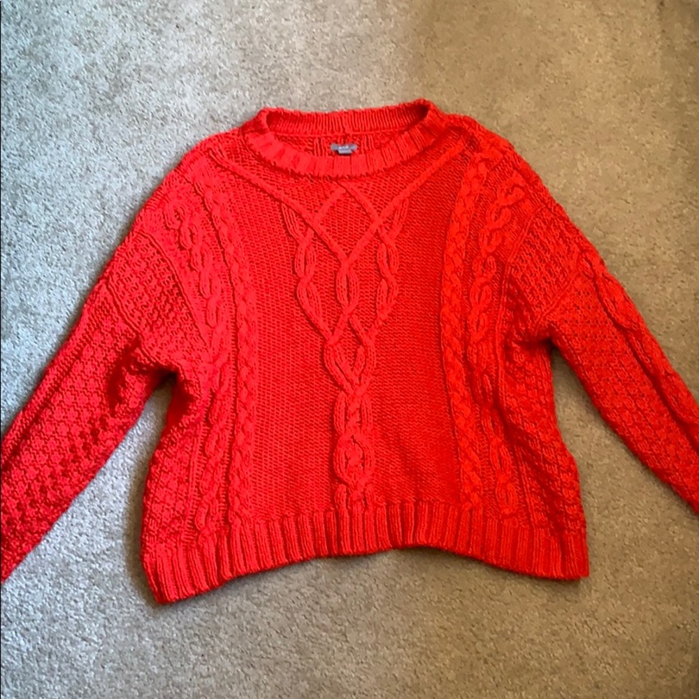 Aerie Tomato Red Chunky Cable Knit Sweater XS